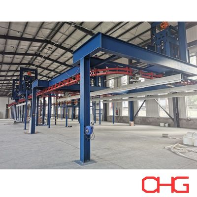 Đường phủ bột tự động kết hợp tải thủ công và hệ thống vận chuyển trên cao để chế biến hồ sơ nhôm